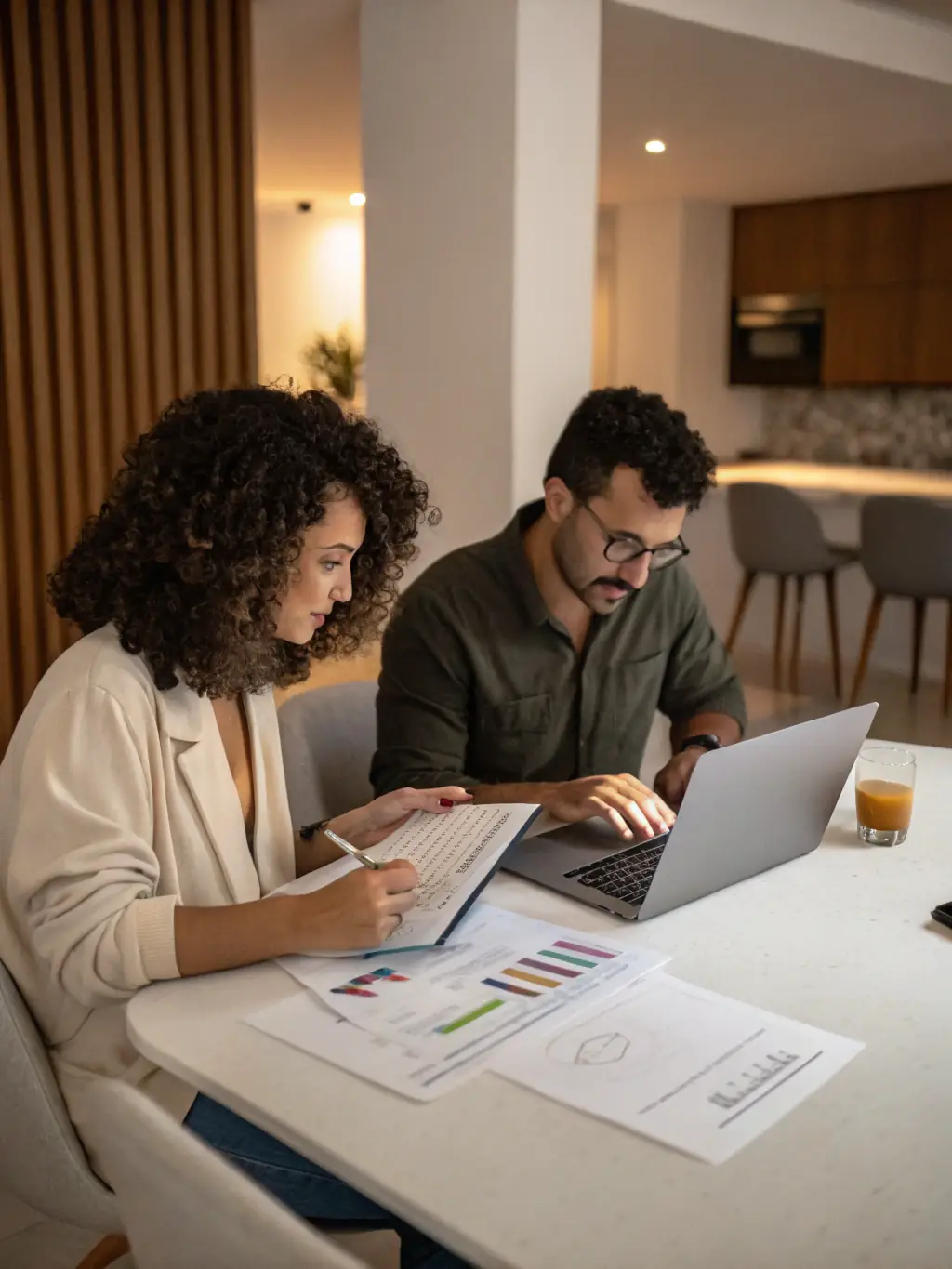 A couple reviewing financial documents and a laptop with financial charts displayed, illustrating personalized financial planning services.